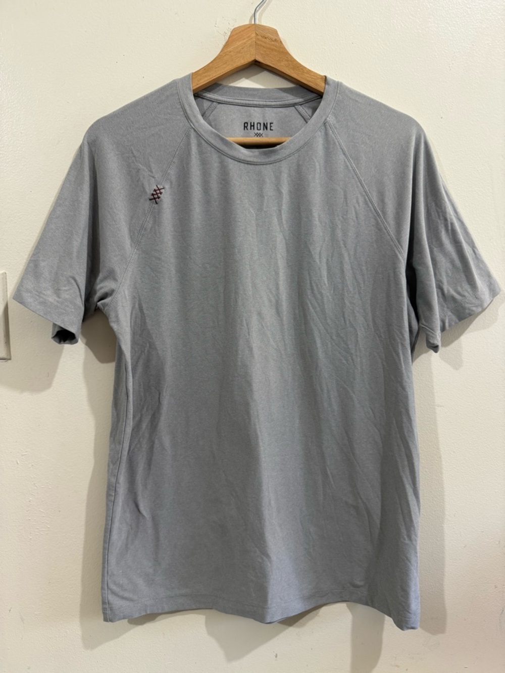 RHONE Short Sleeve Crew Tee in Light Gray with Red Logo